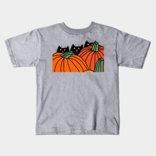 Funny Cats and Pumpkins at Halloween Kids T-Shirt